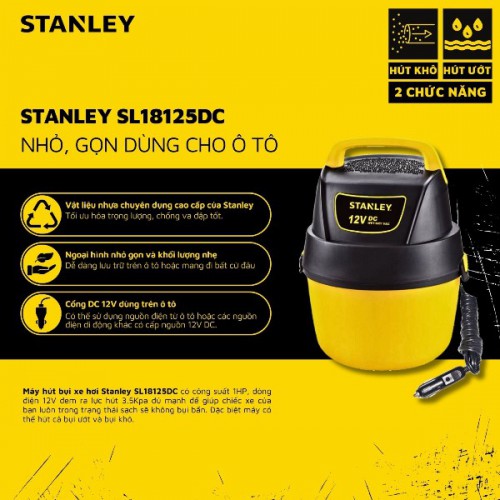 Máy hút bụi xe hơi ướt/khô Stanley 3.8L SL18125DC