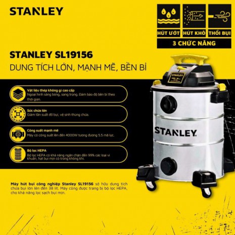 Máy hút bụi Công nghiệp 3 chức năng 38L Stanley SL19156 (4000W – 5,5HP)