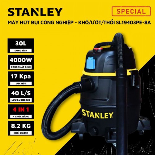 Máy hút bụi Công nghiệp 4 chức năng 30L Stanley SL19403PE-8A (4000W – 5.5HP) – Hỗ trợ dùng chung Powertools