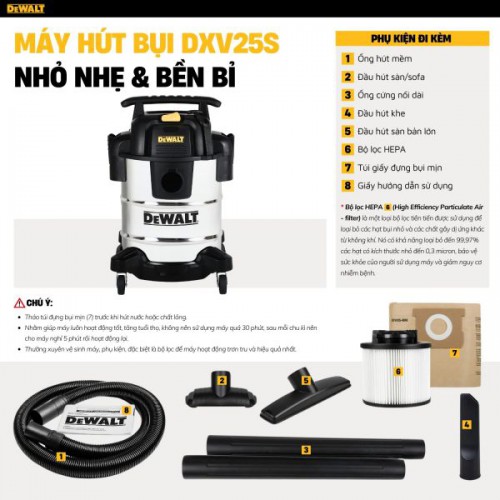 Máy hút bụi Công nghiệp 3 chức năng 25L Dewalt DXV25S (3000W – 4HP)