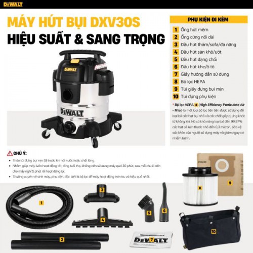 Máy hút bụi Công nghiệp 3 chức năng 30L Dewalt DXV30S (3000W – 4HP)