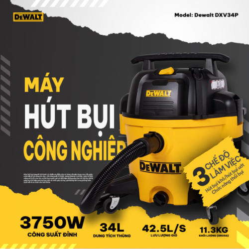 Máy hút bụi Công nghiệp 3 chức năng 34L Dewalt DXV34P (3750W – 5HP)