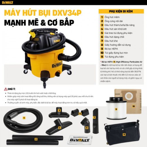 Máy hút bụi Công nghiệp 3 chức năng 34L Dewalt DXV34P (3750W – 5HP)